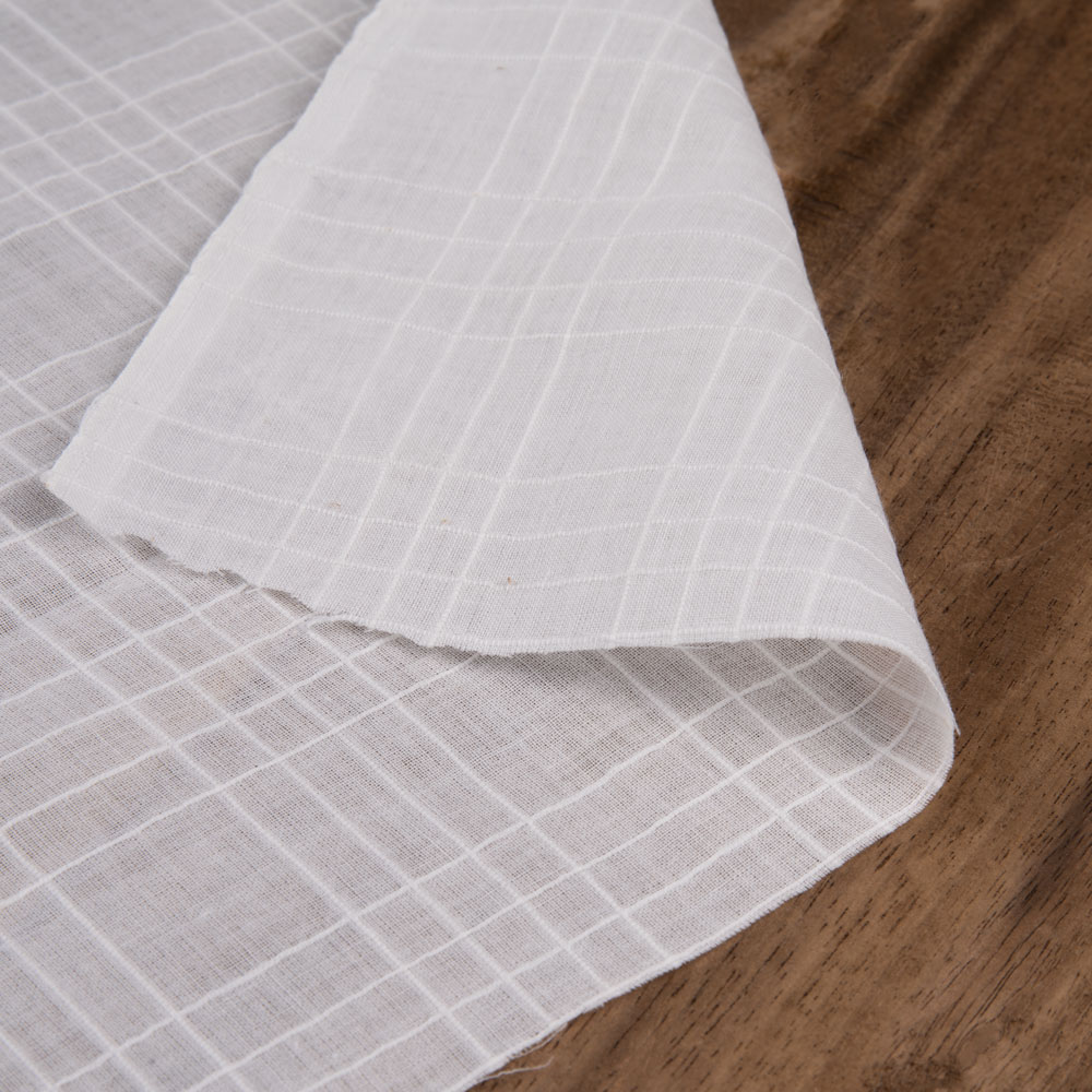 White Check Cotton Chiffon 56 GSM Handwoven Fabric | Bleached White & Dyeable 02