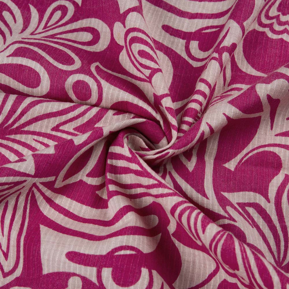 Floral Pink Screenprinted Cotton Khadi 104 GSM Handwoven Fabric
