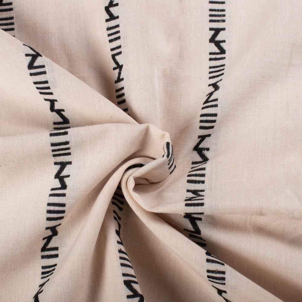 Stripe Cream Tribal Geometric Extra Warp 125 GSM Khadi Cotton Jacquard Fabric