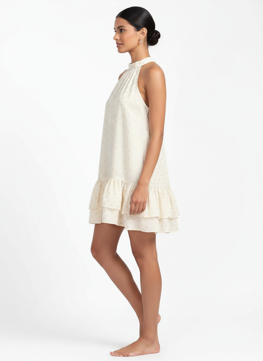 Halter Neck Dress With Ruffled Hem