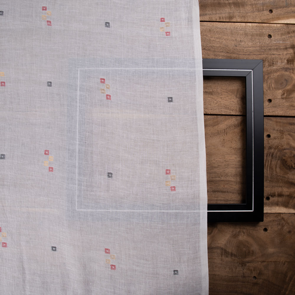 GEOMETRIC WHITE JAMDANI PURE COTTON 56 GSM HANDWOVEN FABRIC 205