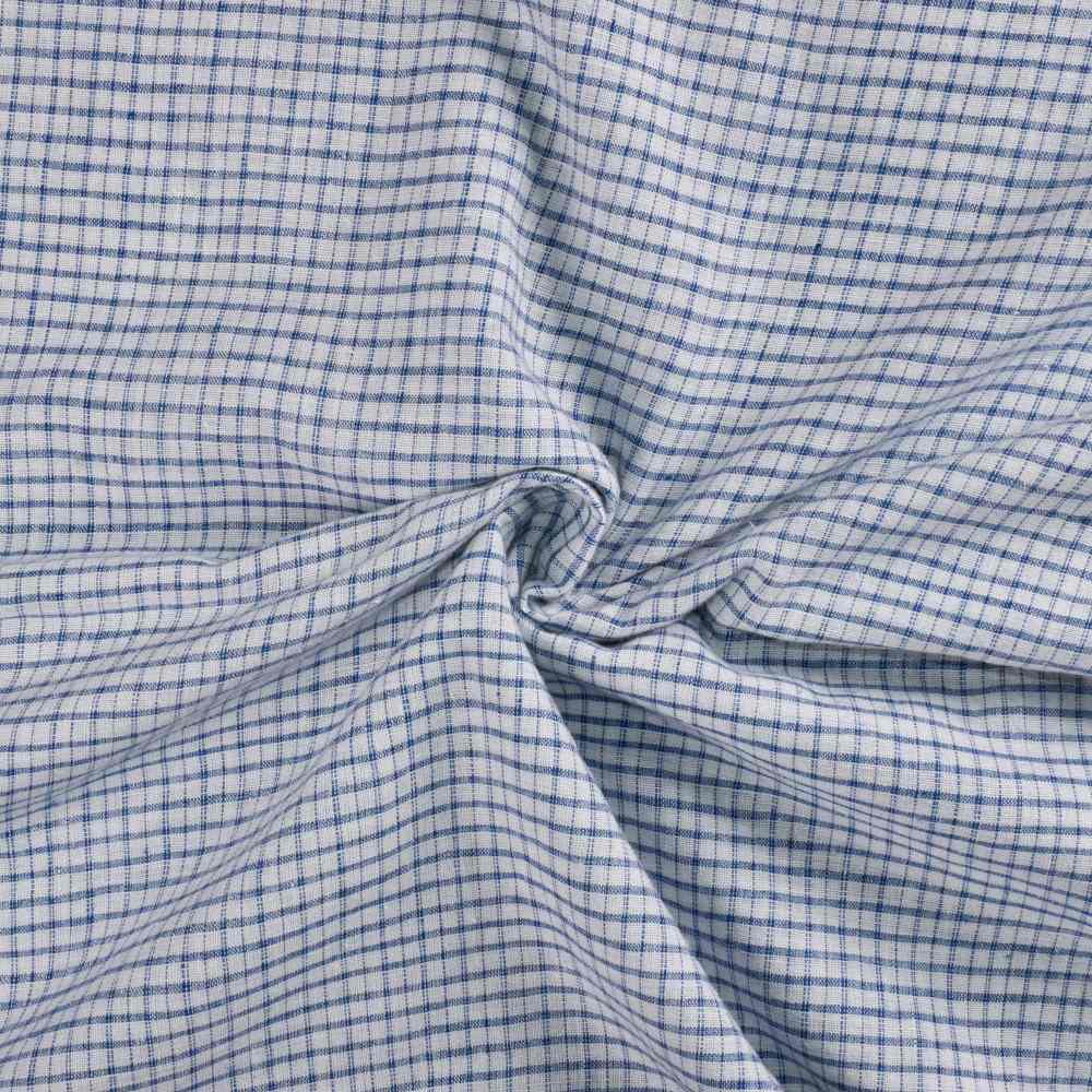 Check White & Blue Pure Cotton 102 GSM Handwoven Fabric