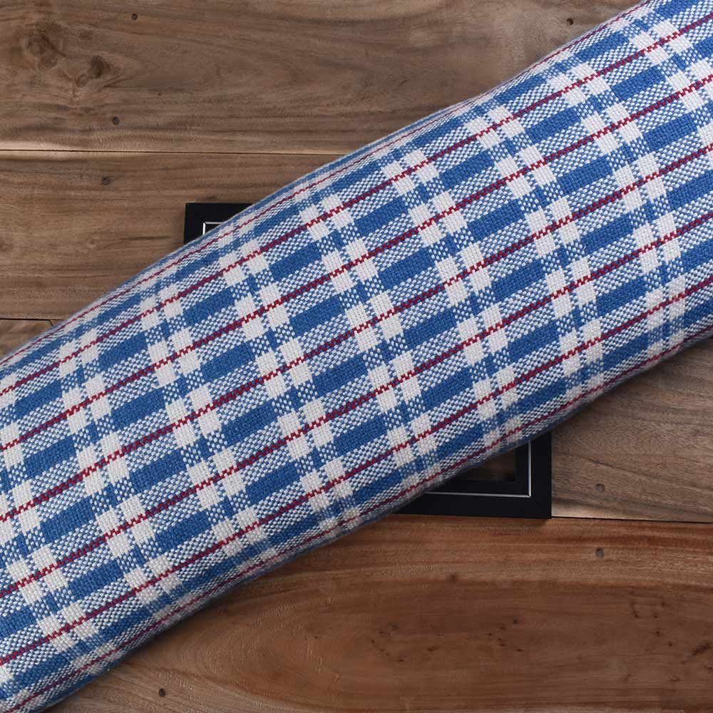 Check Blue Pure Khadi Fabric - 358 GSM Handspun & Handwoven