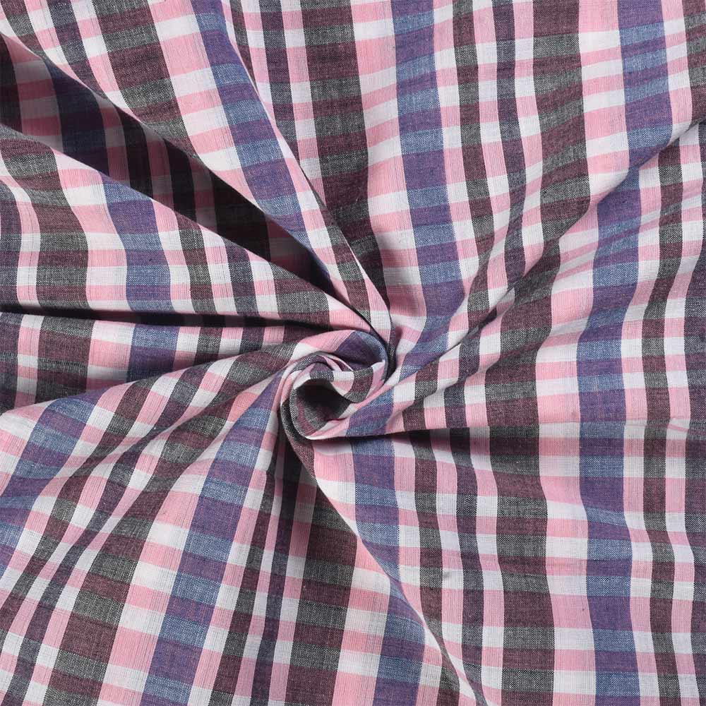 Check Multicolor Pure Cotton 96 GSM Handwoven Fabric 435