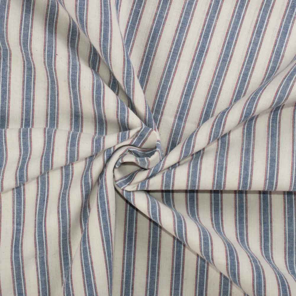 Stripe Blue White and Red Pure Cotton 95 GSM Handwoven Fabric