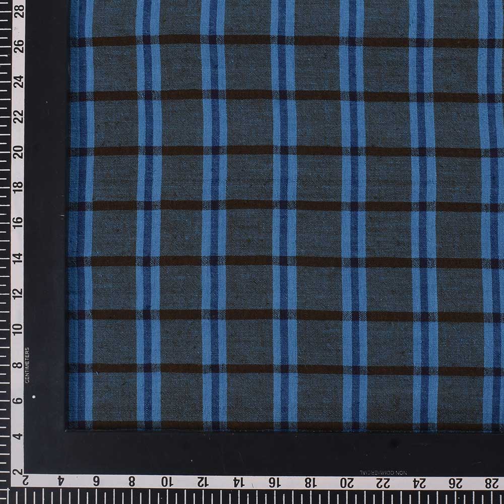 CHECK GRAY & BLUE PURE COTTON 104 GSM HANDWOVEN FABRIC