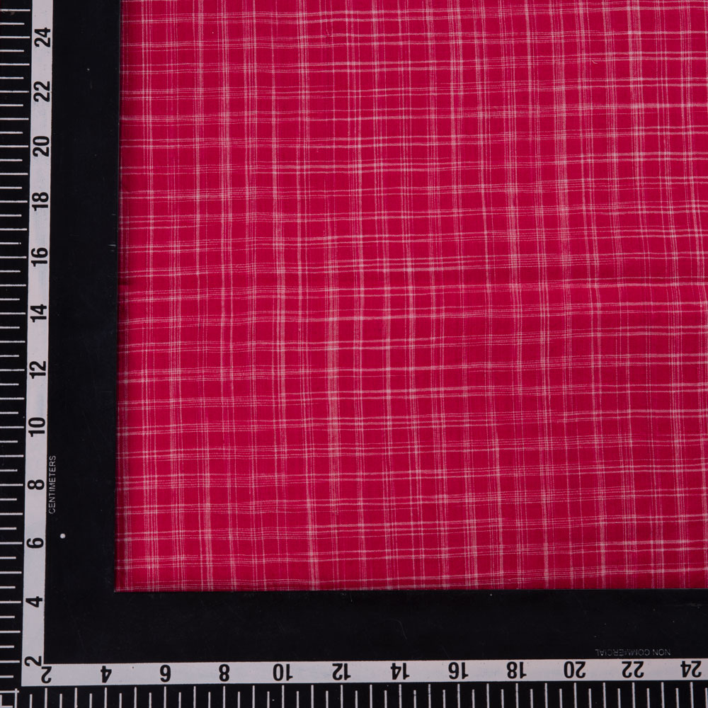 CHECK RED YARN TIE DYE PURE COTTON 56 GSM HANDWOVEN FABRIC