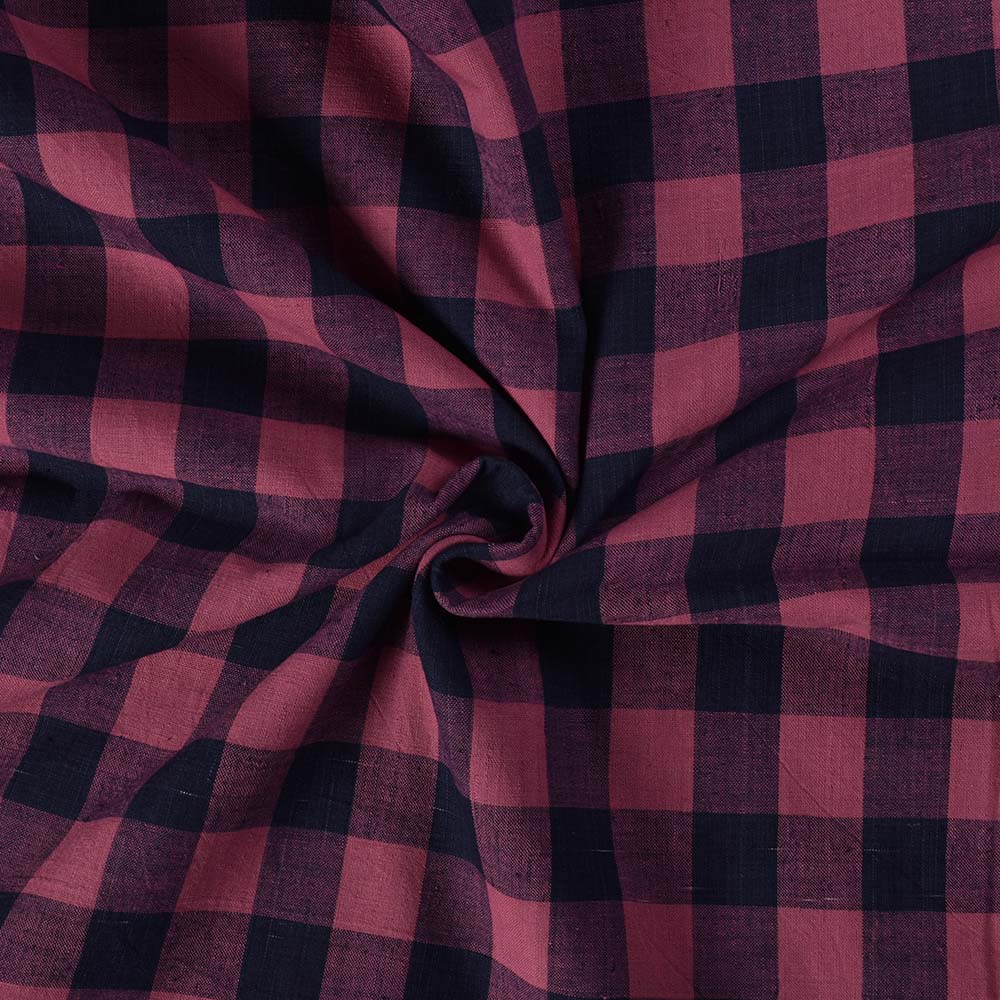 Check Navy Pink Pure Cotton 98 GSM Handwoven Fabric