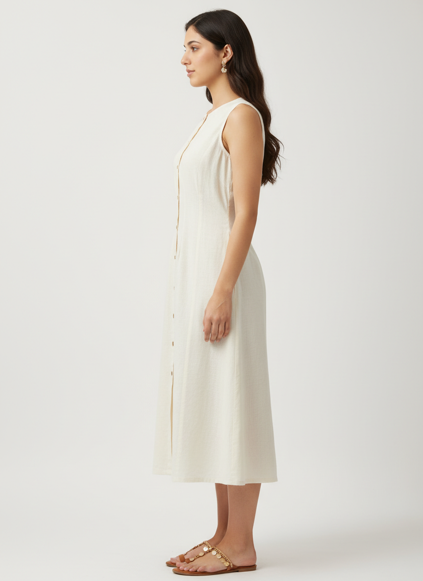 Buttons & Dart Midi Dress