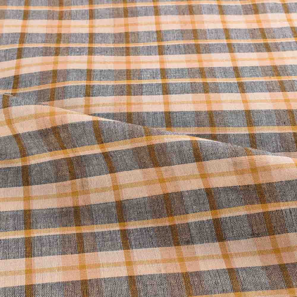 CHECK CREME BLACK PURE COTTON 102 GSM HANDWOVEN FABRIC