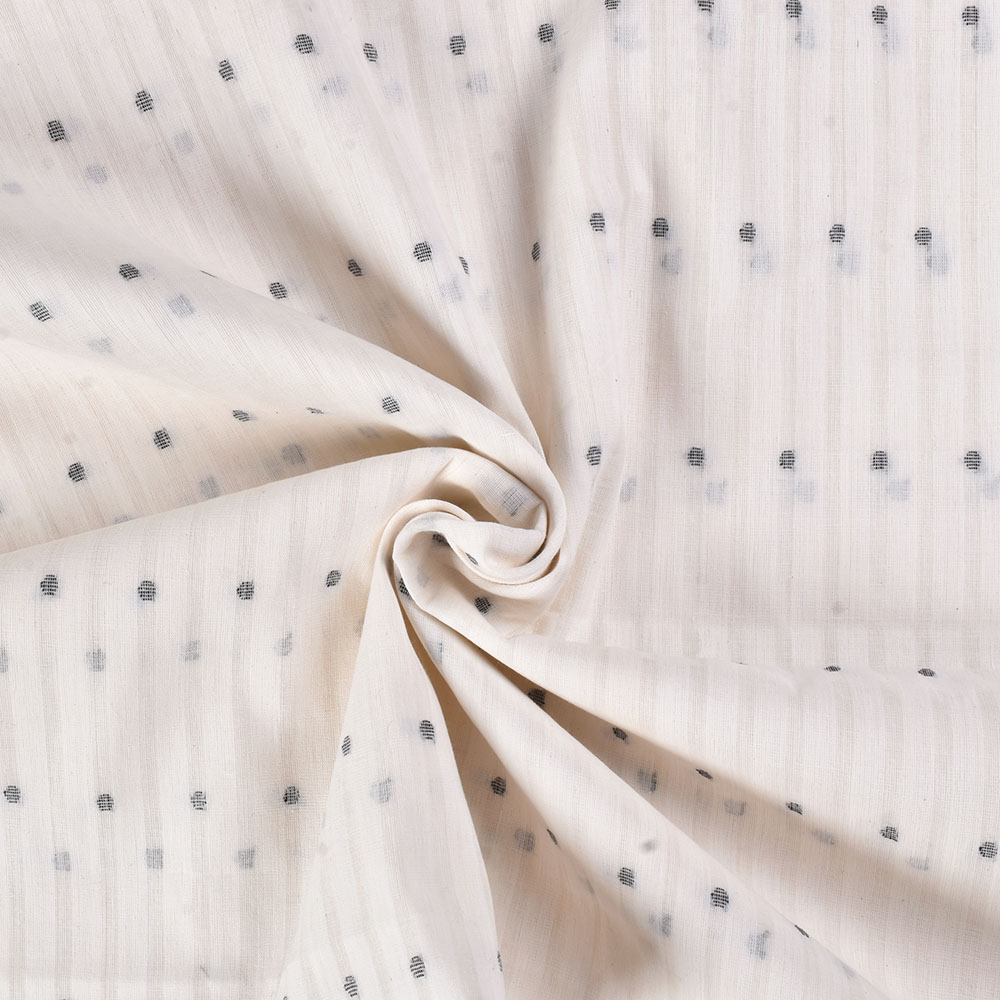 White Ribbed Jamdani Pure Cotton 68 GSM Handwoven Fabric