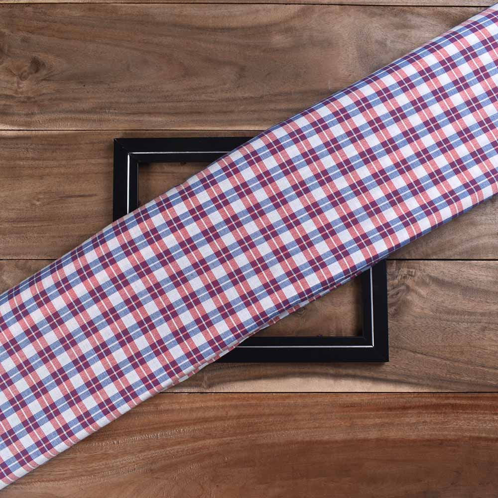 Check Red Blue Twill Pure Cotton 102 GSM Handwoven Fabric
