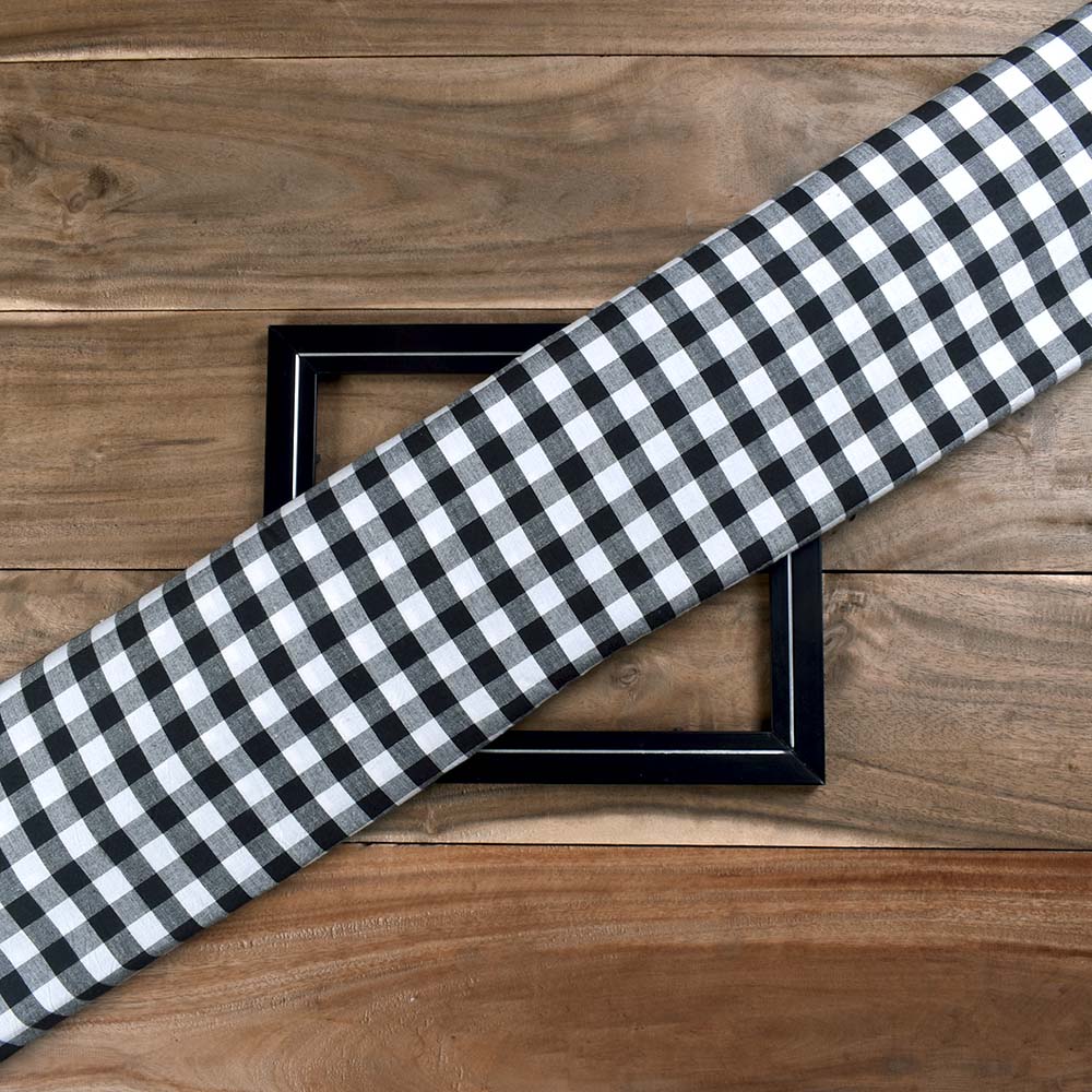 Check Black & White Pure Cotton 68 GSM Handwoven Fabric