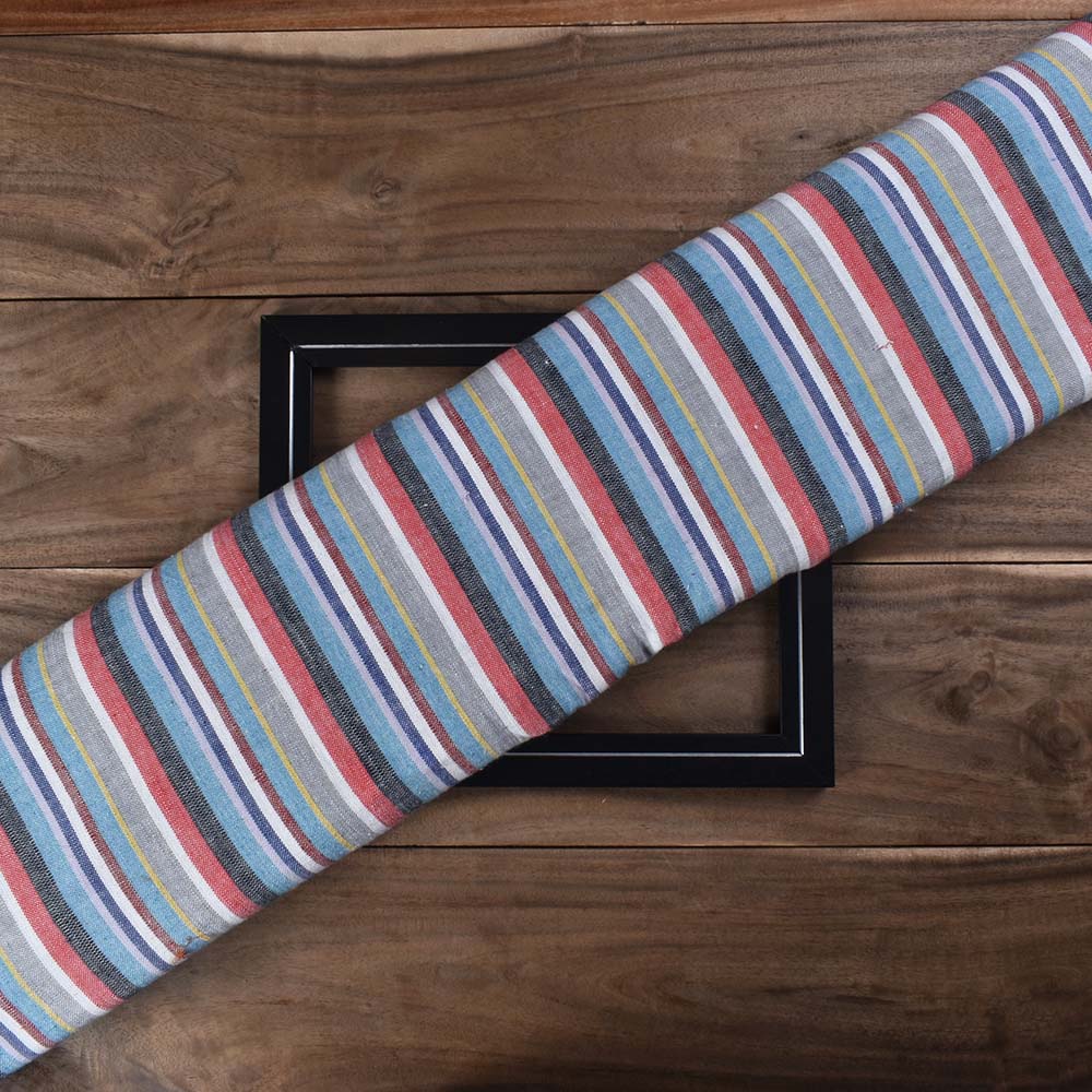 Stripe Multicolor Pure Khadi 180 GSM Handwoven Fabric