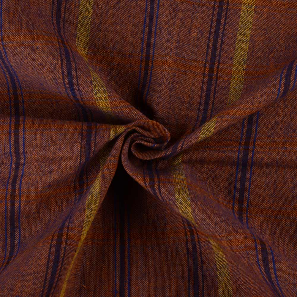 Check Brown Pure Cotton 105 GSM Handwoven Fabric