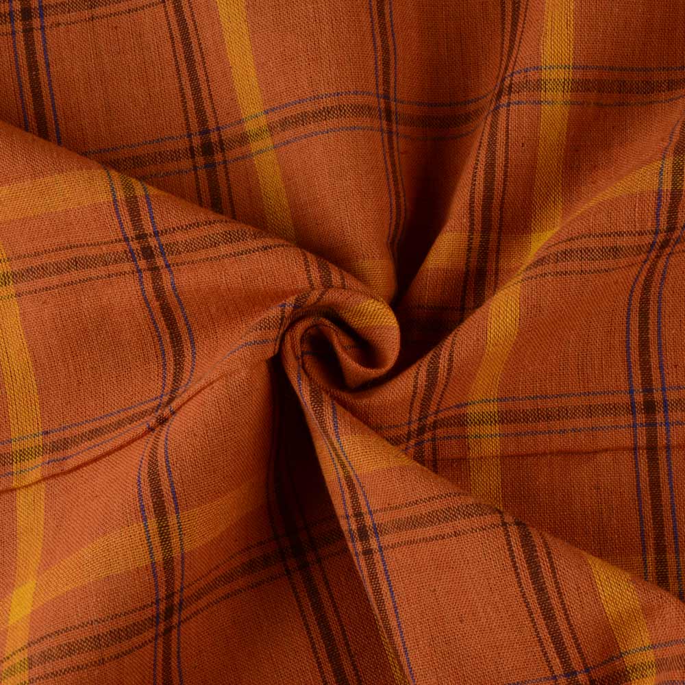 Check Mustard Pure Cotton 106 GSM Handwoven Fabric