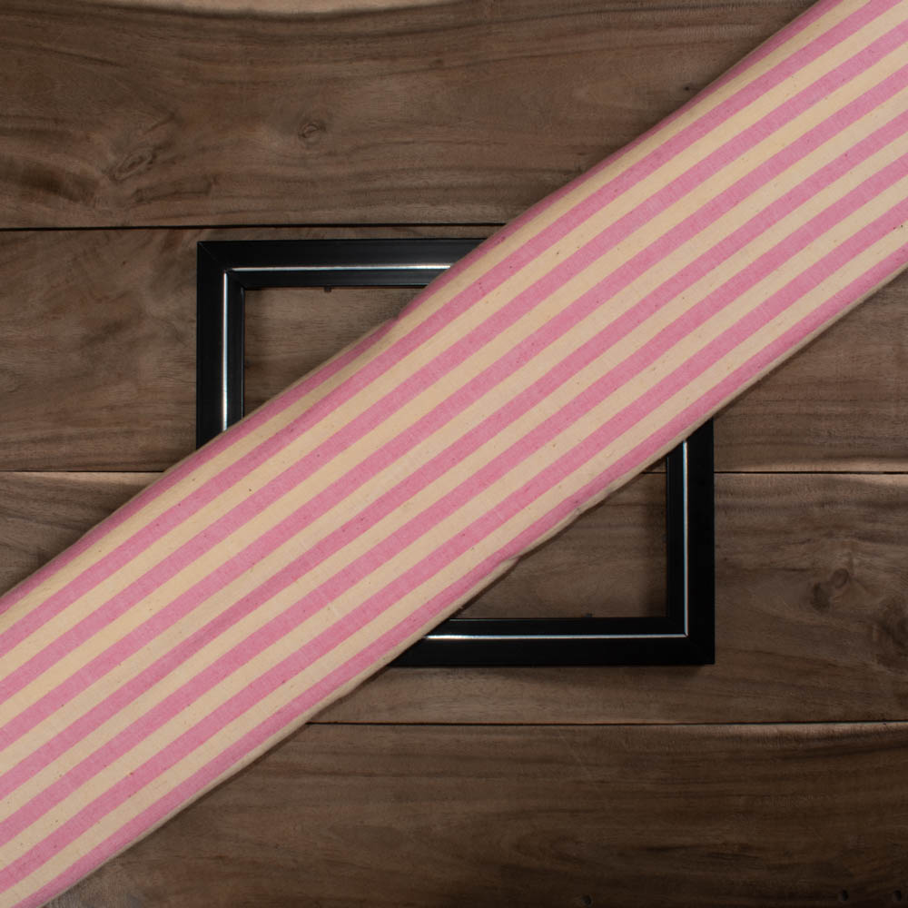 Stripe Pink Yellow Cotton Khadi 130 GSM Handwoven Breathable Fabric