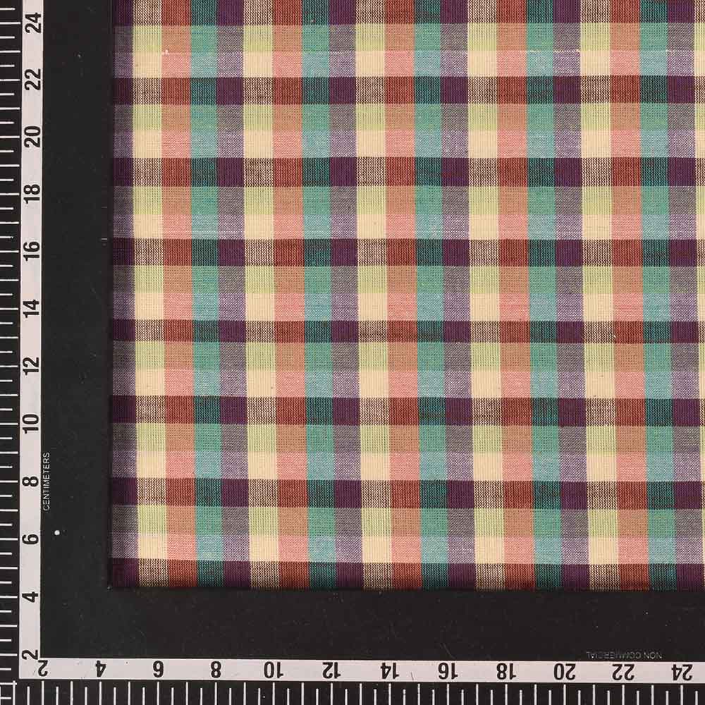CHECK MULTICOLOUR PURE COTTON 97 GSM HANDWOVEN FABRIC