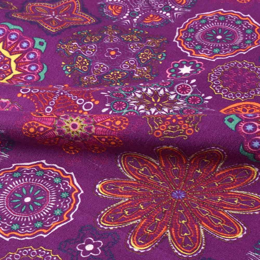 ABSTRACT PLUM DIGITAL PRINTED KHADI COTTON 120 GSM HANDWOVEN FABRIC