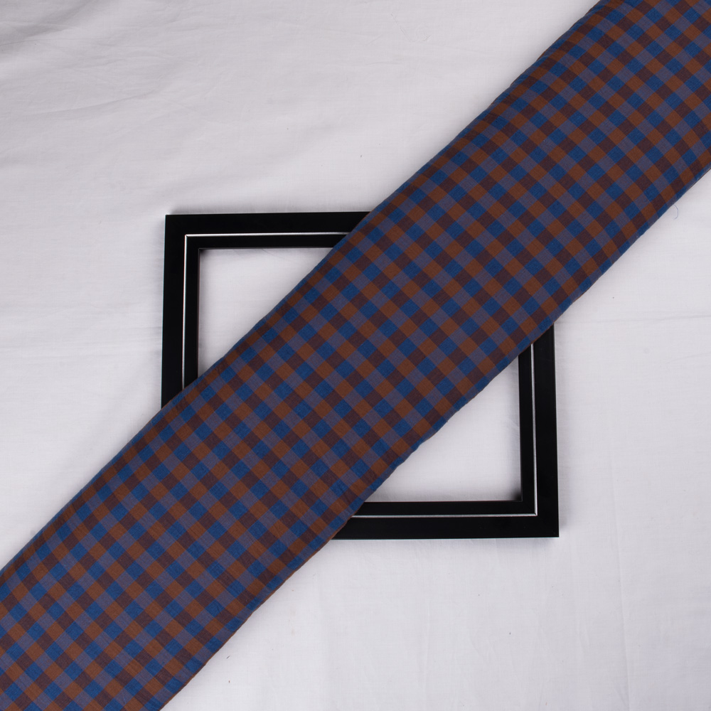 Check Blue & Brown Pure Cotton 92 GSM Handwoven Fabric
