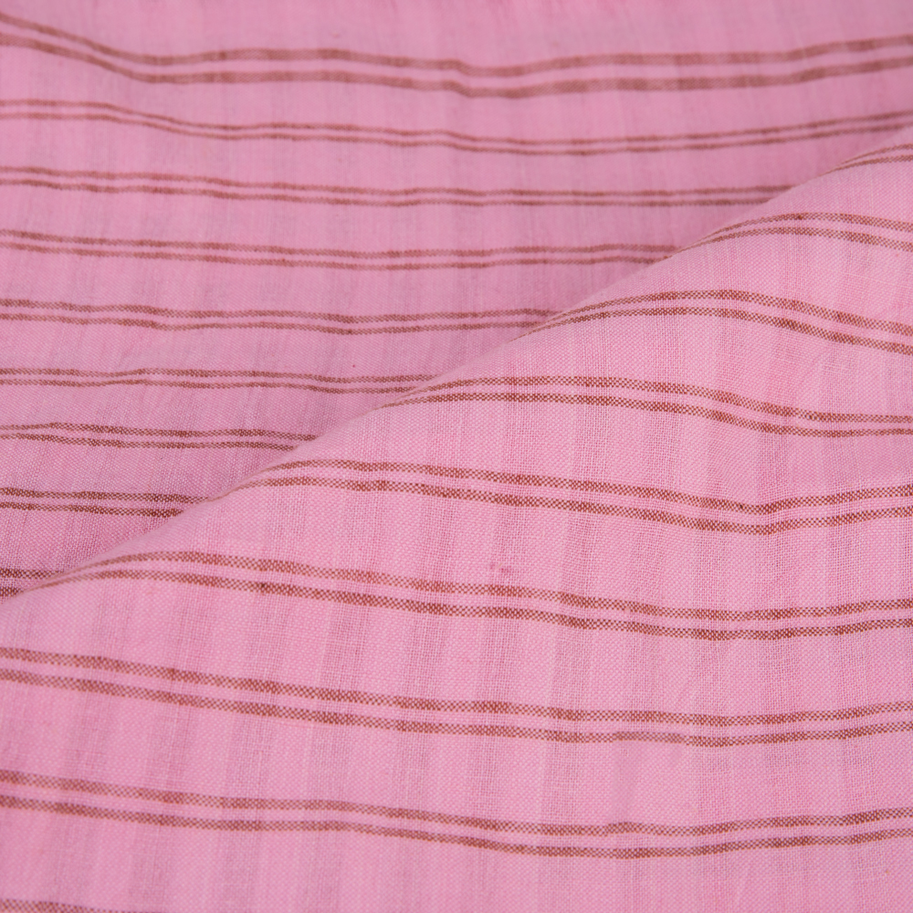STRIPE PINK PURE COTTON 87 GSM HANDWOVEN FABRIC
