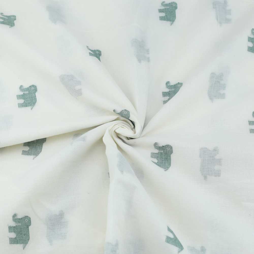 Geometric Elephant Cream Jamdani Pure Cotton 54 GSM Fabric