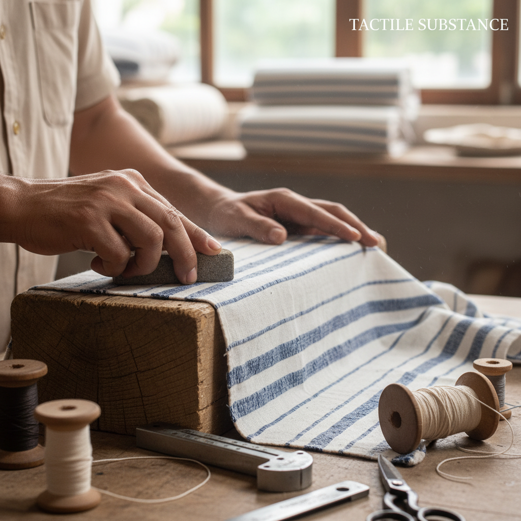 Textured Khesh recycled cotton fabric with a thick handwoven surface for structured products