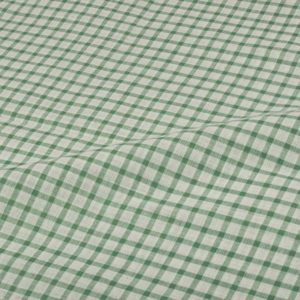 Check White and Still Green Pure Cotton 70 GSM Handwoven Fabric