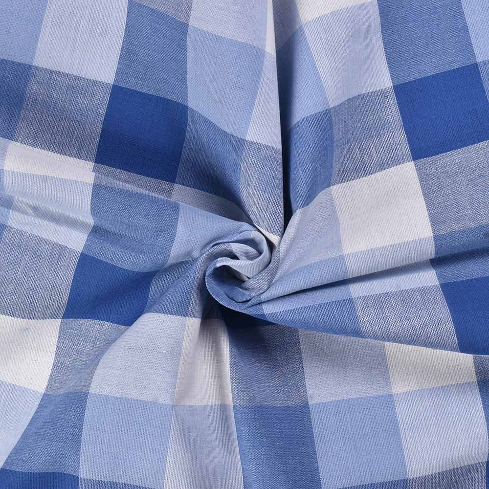 Check White & Blue Pure Cotton 92 GSM Handwoven Fabric