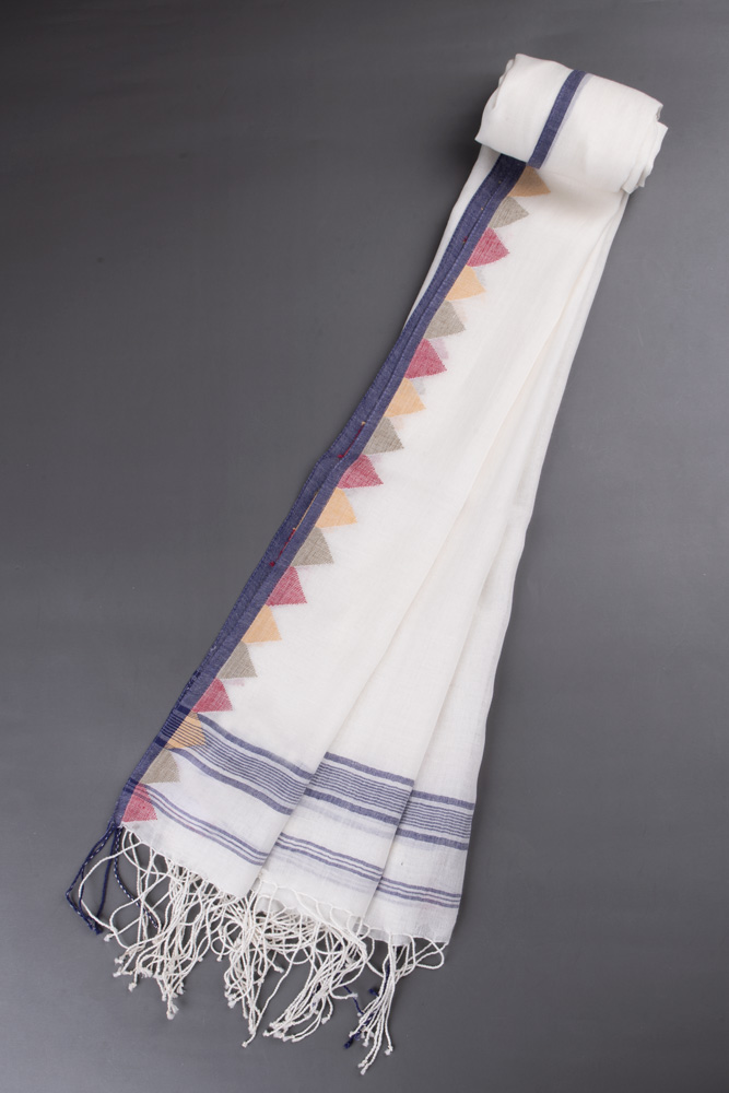 GEOMETRIC WHITE JAMDANI HANDWOVEN PURE COTTON SCARF 117