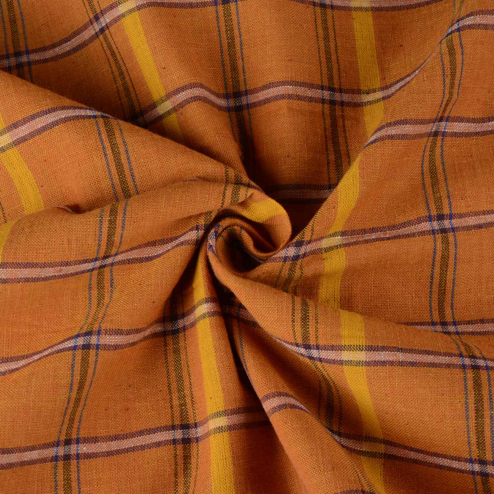 Check Mustard Pure Cotton 100 GSM Handwoven Fabric