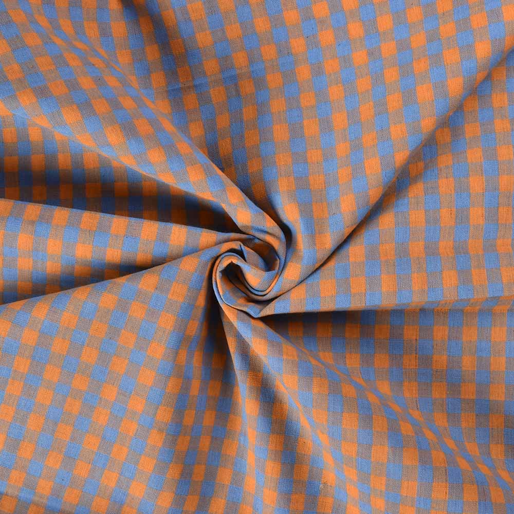 Check Blue Yellow Pure Cotton 95 GSM Handwoven Fabric