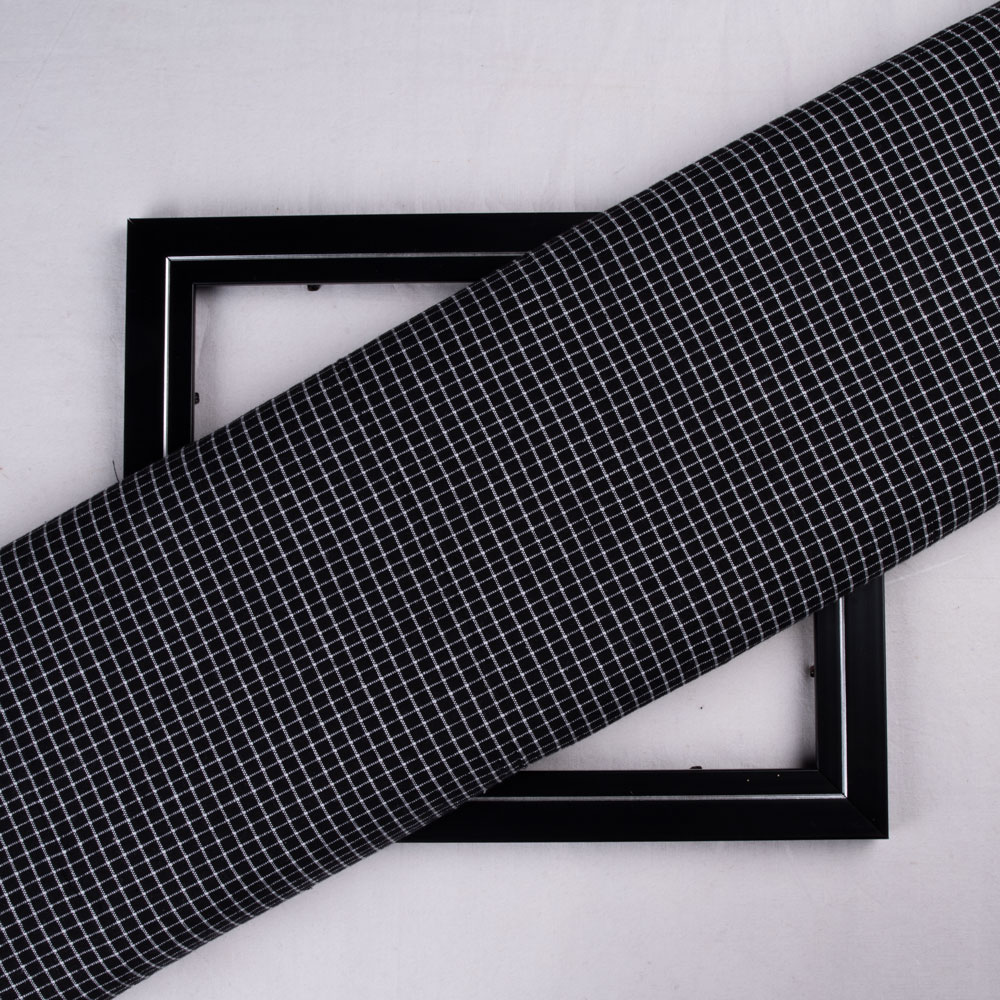 Check Black & White Pure Cotton 116 GSM Handwoven Fabric