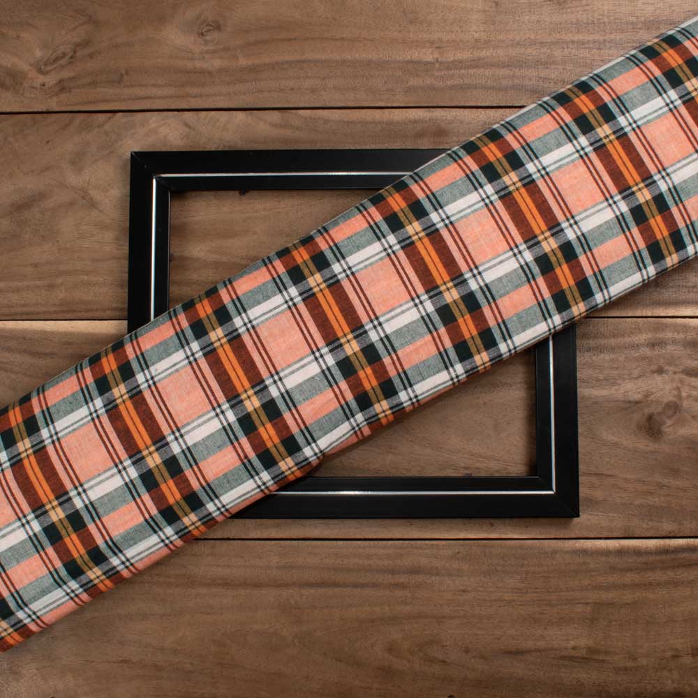 Check Multicolor Pure Cotton 100 GSM Handwoven Fabric 621