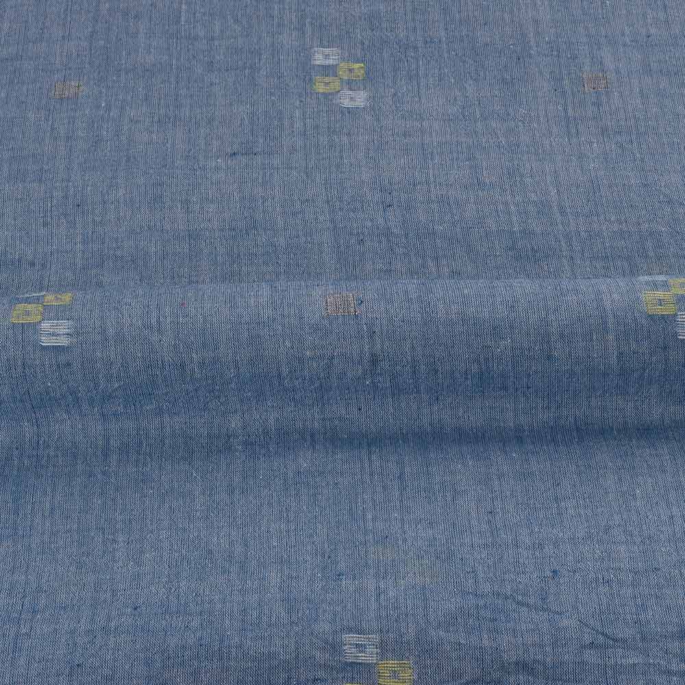 GEOMETRIC BLUE JAMDANI PURE COTTON 60 GSM HANDWOVEN FABRIC