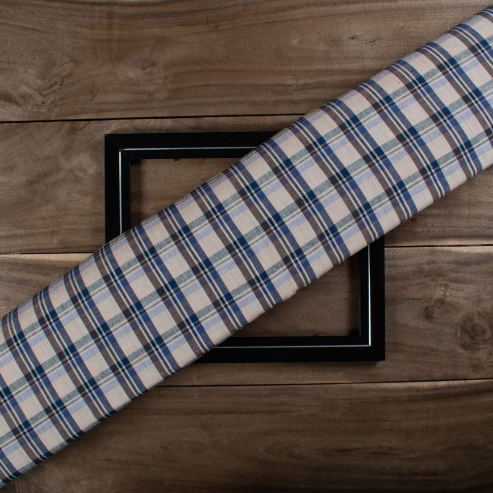 Check Multicolour Cotton Khadi 140 GSM Handwoven Fabric 755 