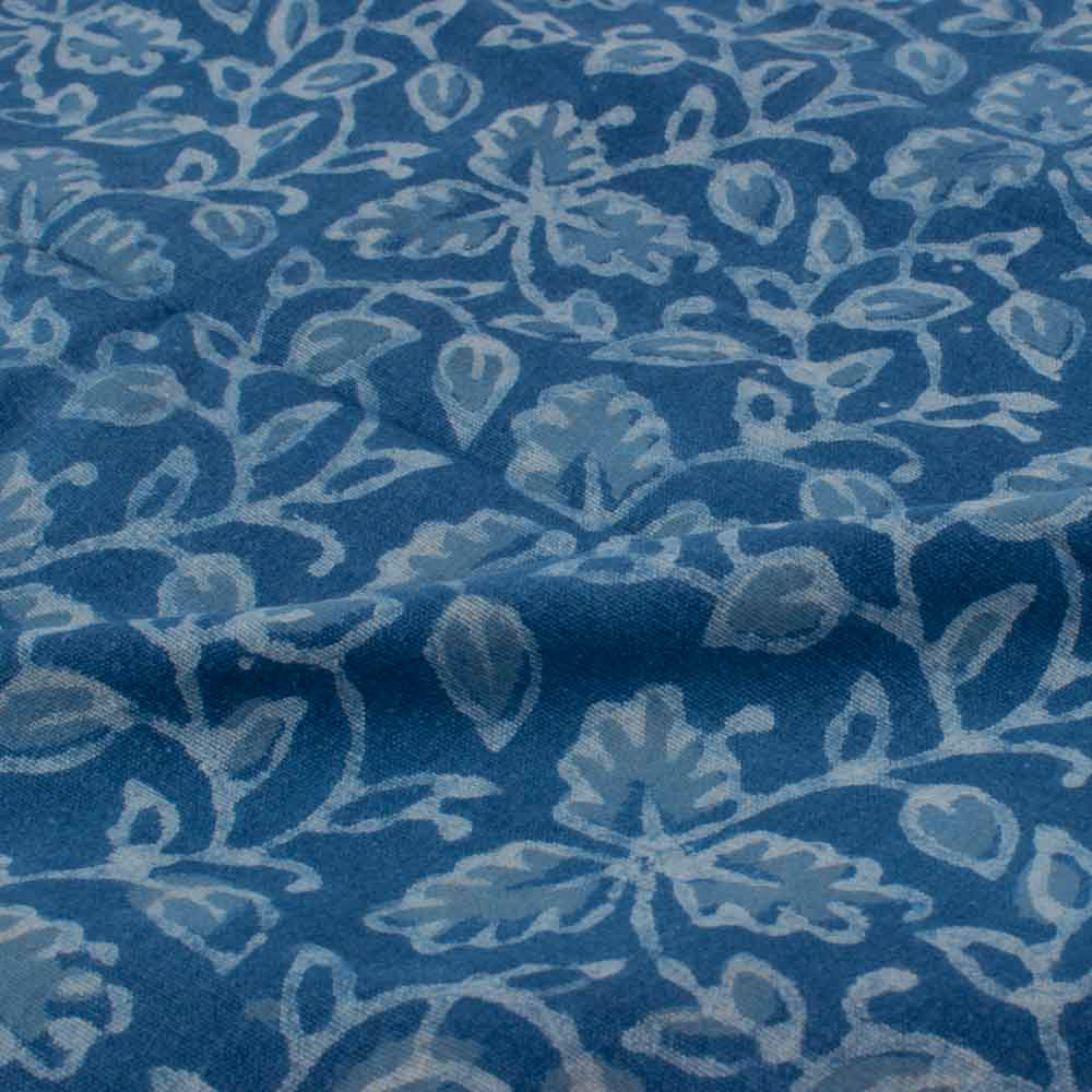 Natural Indigo Blue Block Printed Organic Khadi 174 GSM Handwoven Fabric