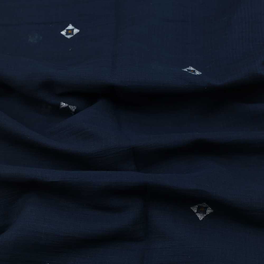 Geometric Dark Blue Jamdani Pure Cotton 55 GSM Fabric