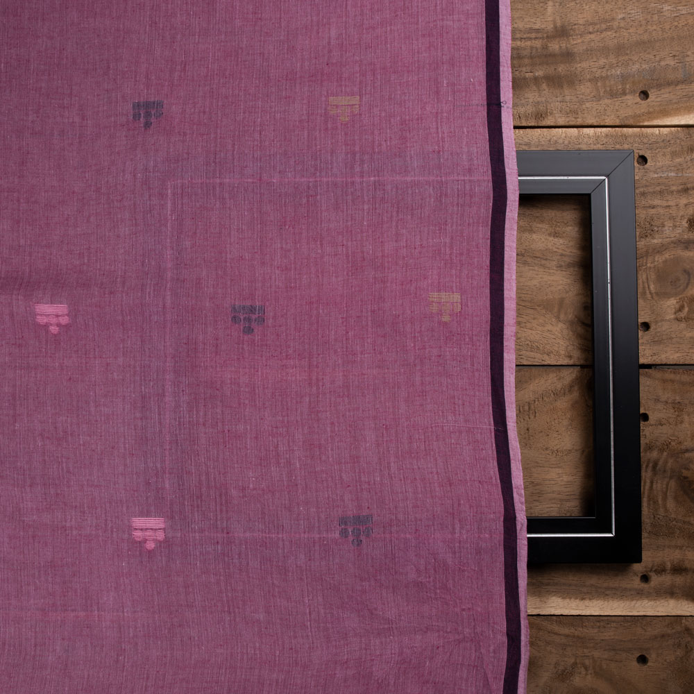 GEOMETRIC PLUM JAMDANI PURE COTTON 56 GSM HANDWOVEN FABRIC