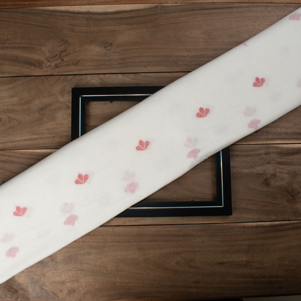 Floral White Jamdani Pure Cotton 60 GSM Handwoven Fabric