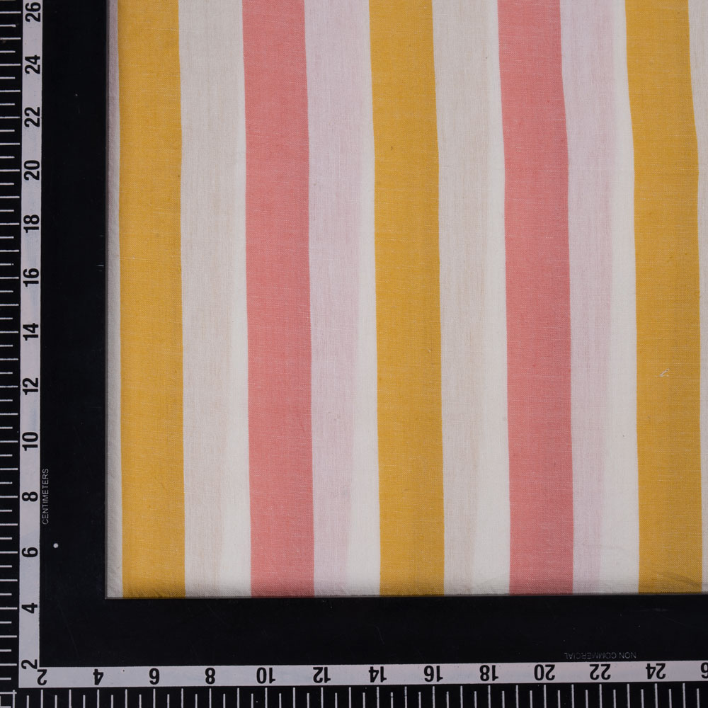 STRIPE ORANGE & PINK PURE COTTON 92 GSM HANDWOVEN FABRIC
