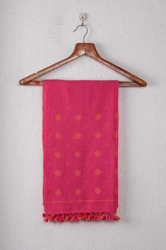 Geometric Pink Jamdani Pure Cotton Handwoven Scarf
