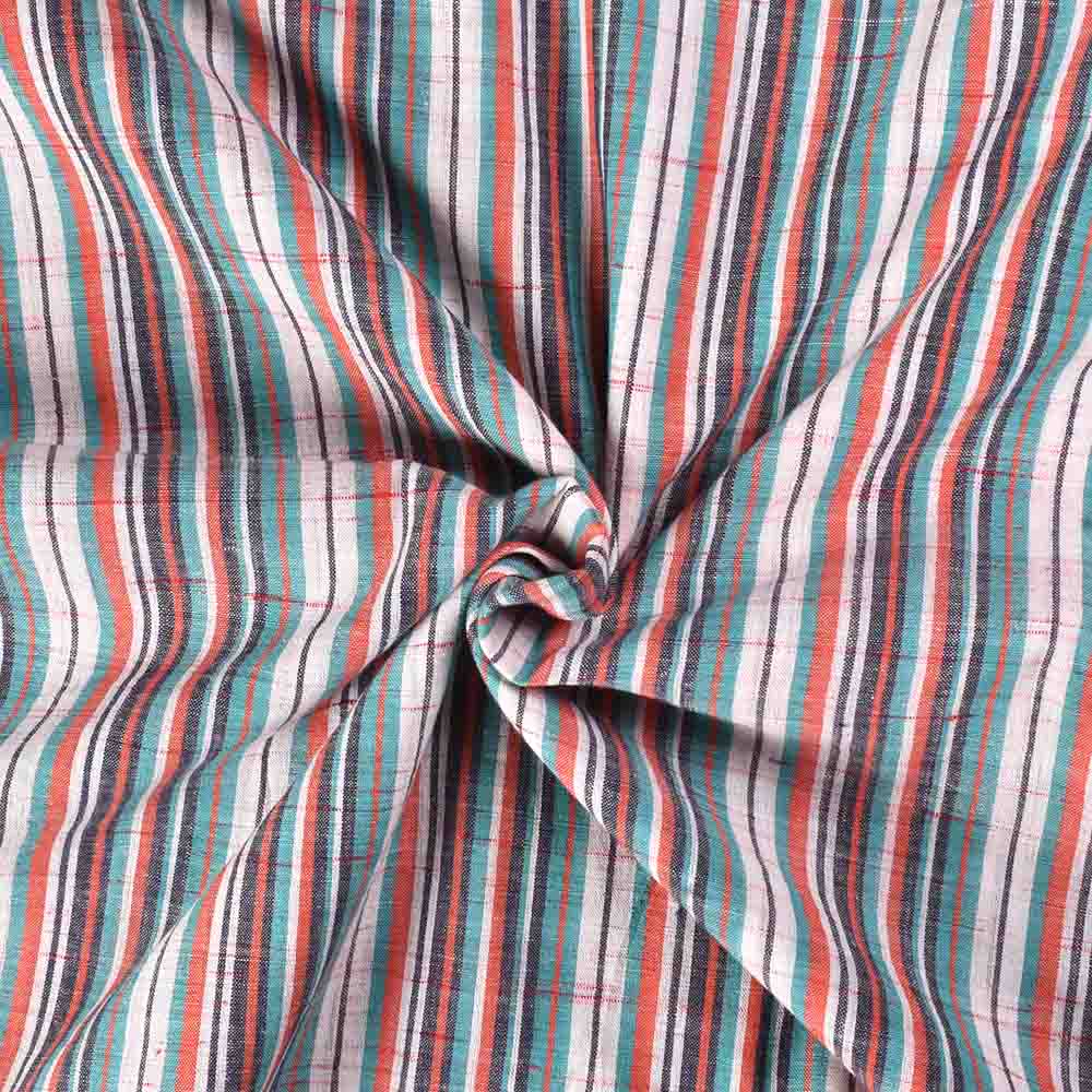 Stripe Multicolor Futki Khadi Cotton 85 GSM Handwoven Fabric 302