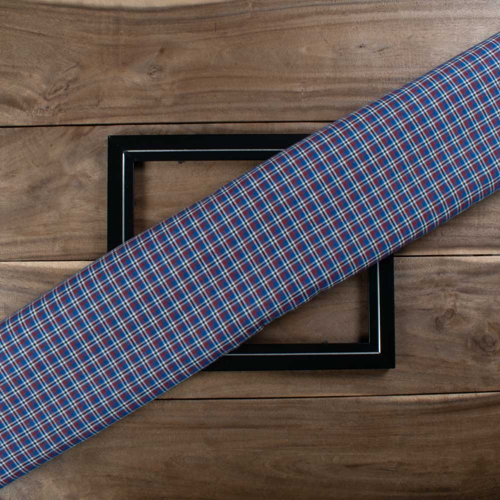 Check Blue Brown White Black Pure Cotton 100 GSM Handwoven Fabric