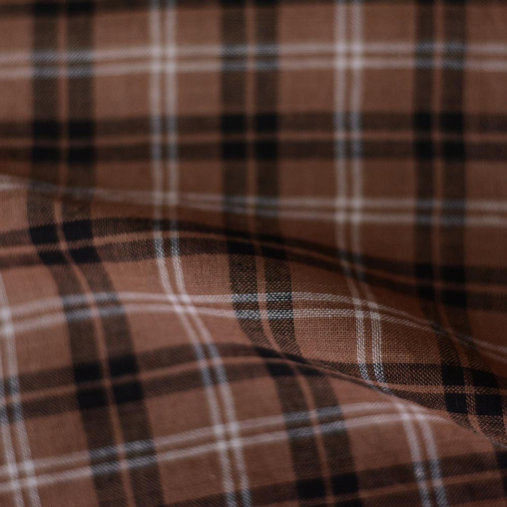 CHECK BROWN & BLACK PURE COTTON 93 GSM HANDWOVEN FABRIC