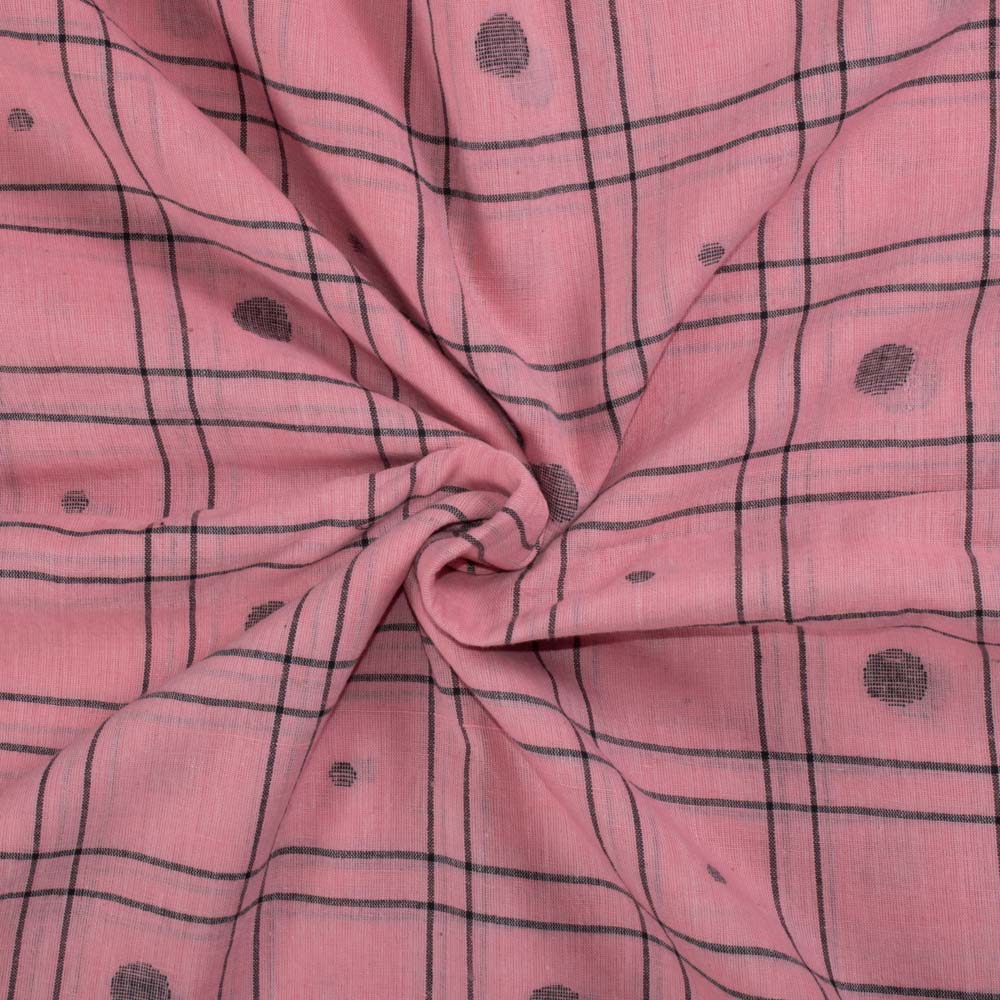 Geometric Check Pink Jamdani Pure Cotton 55 GSM Fabric