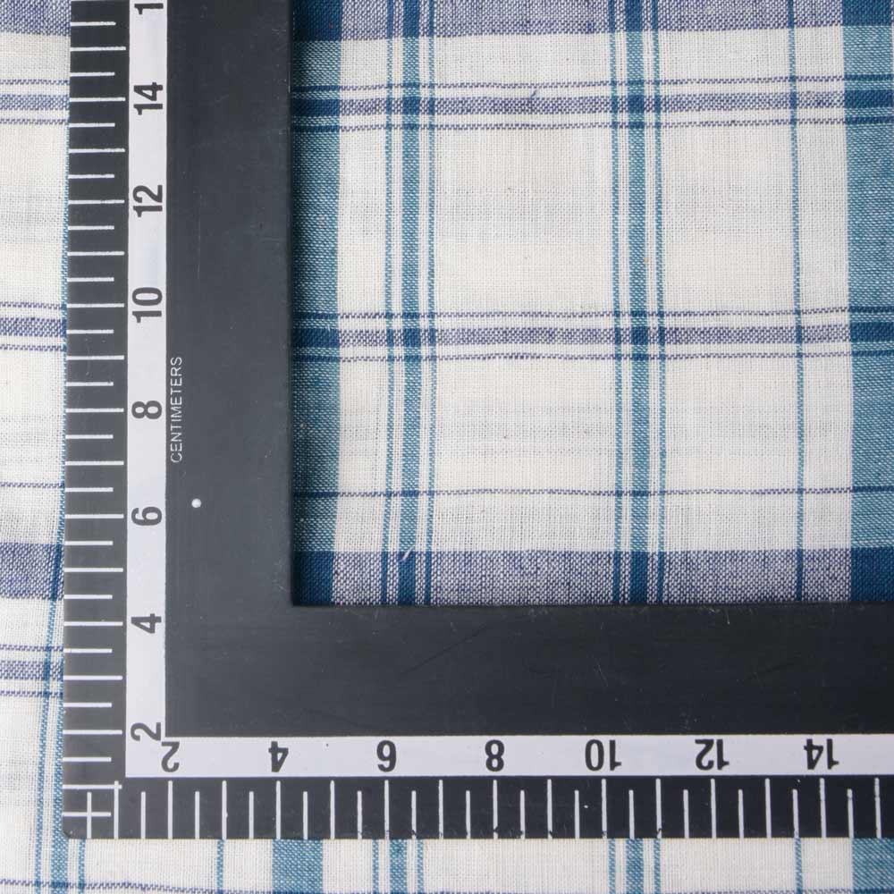 CHECK BLUE TEAL & WHITE KHADI FABRIC - 112 GSM HANDSPUN & HANDWOVEN