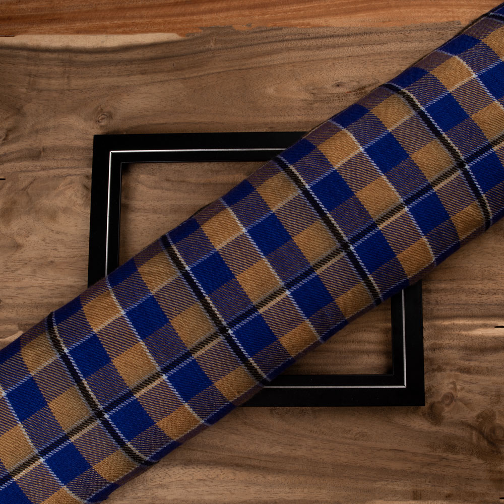 Check Brown Blue Pure Wool 230 GSM Handwoven Fabric