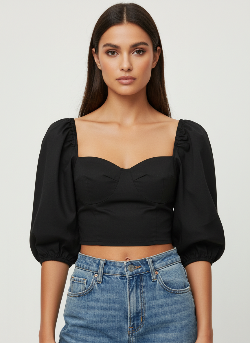 Gathered Sweetheart Cropped Top