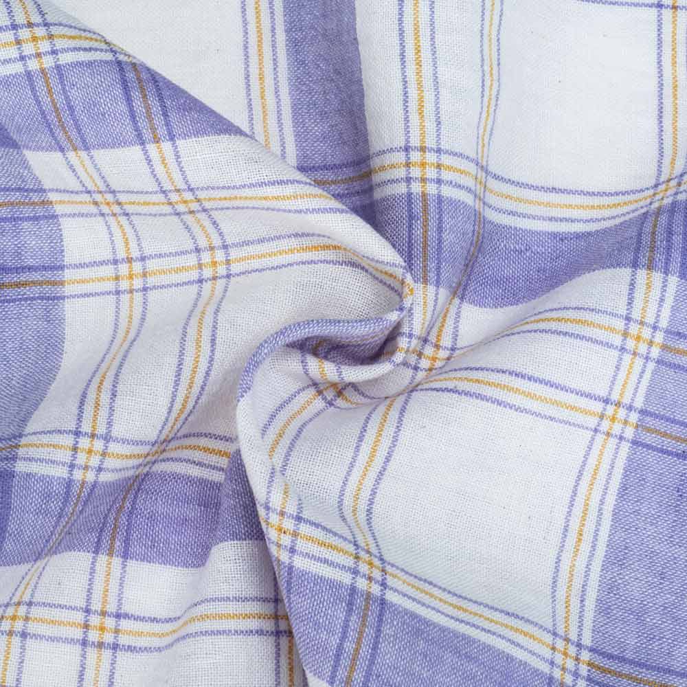 Check Purple & White Pure Cotton 90 GSM Handwoven Fabric